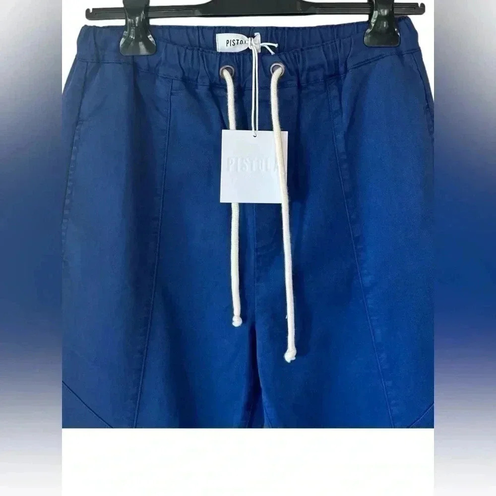 Pistola Women's Size 26 Cropped Paperbag Pants with Drawstring in Navy Blue - Picture 3 of 7